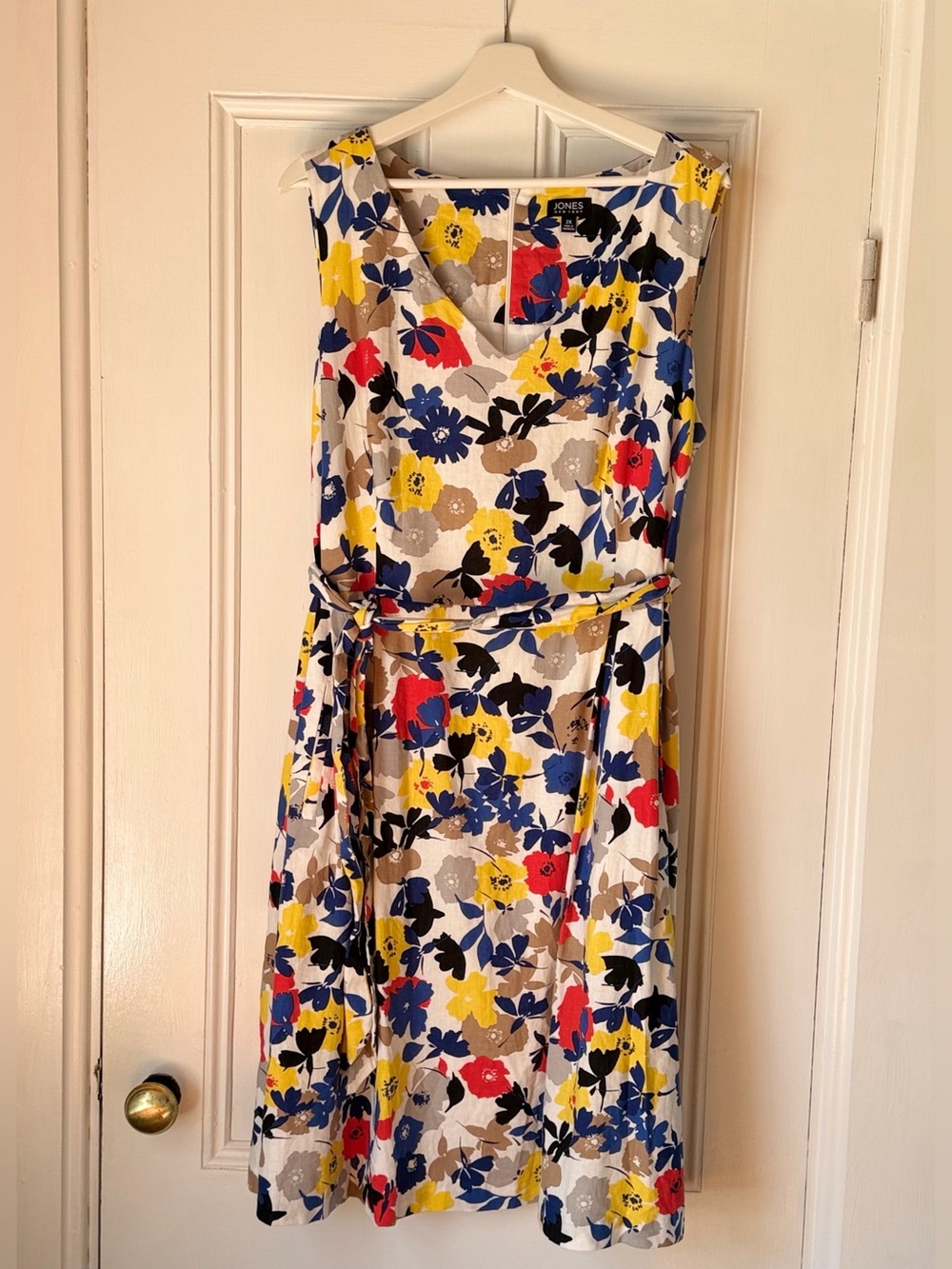 Jones New York Womens 2X Floral Sleeveless Fit & Flare Dress Linen Blend Pockets